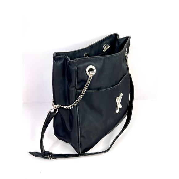 Vintage Paloma Picasso Shoulder Bag,'X' logo, black nylon/Leather, chain strap - Picture 11 of 14